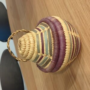multicolor woven basket with lid